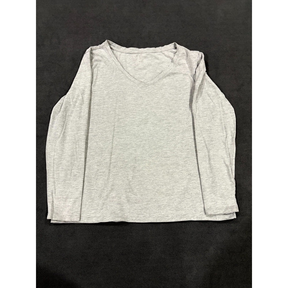 Primark Cares Shirt Womens Large Heather Gray Stretch Long Sleeve V Neck Casual